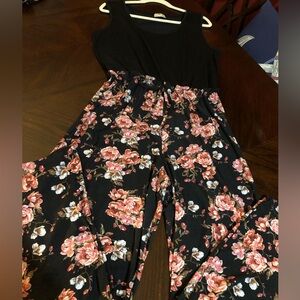 Bobbie Brooks Black and Pink Floral Jumpsuit